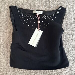 LoveShackFancy Black Embellished Sleeveless Tank Top